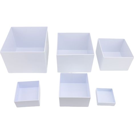 Lot de 6 boîtes cubes blanches empilables – présentoirs 5 côtés, parfaits pour gâteaux et collections (1/2)