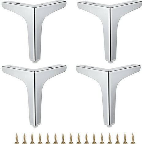 Set of 4 Metal Furniture Legs – Modern Furniture Legs for Sofa, Chair, Table, Cabinet, DIY, Sturdy Replacement Corner Furniture Legs for Dresser, Wardrobe, Bed (Silver, 6 inches) (1/4)