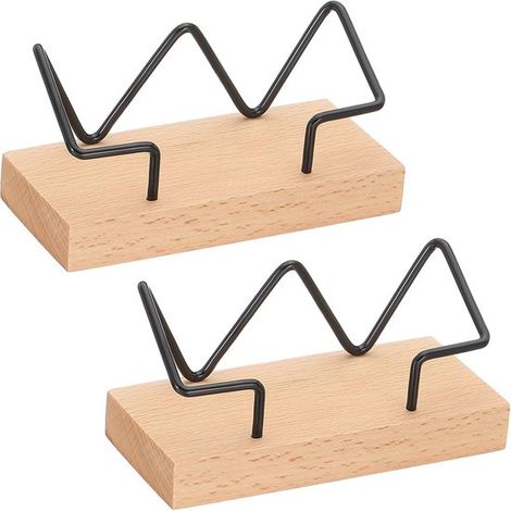 Porta biglietti da visita in legno per scrivania, confezione da 2 organizer per ufficio, casa, fiere, legno chiaro, nero (1/5)