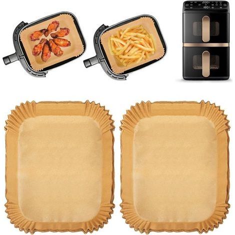 Papier sulfurisé pour friteuse à air chaud - Compatible avec les modèles Philips à double panier 10 L et Ninja AF400 - 21 x 17 cm - Marron (1/5)