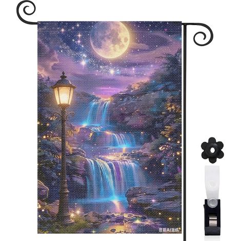 Drapeau vertical nuit étoilée et cascade 30 x 45 cm décoration saisonnière extérieure (1/4)