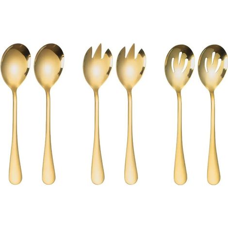 6 pièces set couverts à salade, cuillère et fourchette de service en inox doré, pince à salade, vaisselle de service lavable au lave-vaisselle, ustensiles de table élégants (1/5)