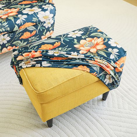 Housse pour repose-pieds/pouf - MOTIF FLEURS ORANGE (1/5)