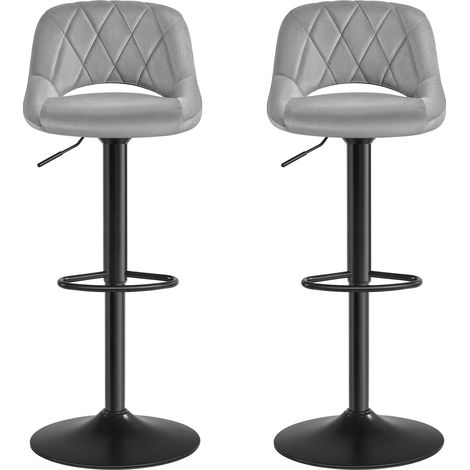 SONGMICS Sgabello, Set di 2 Sedie da Cucina, Sedia da Bar con Struttura in Metallo, Superficie in Velluto, Poggiapiedi, Altezza Regolabile, Montaggio Facile, Vintage, Grigio Chiaro, 47 x 48 x 105 cm (1/5)