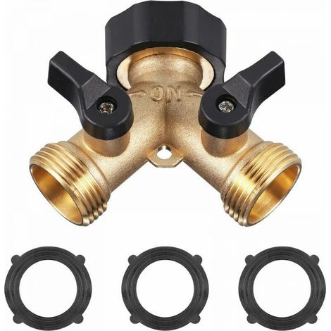 Robinet Double Machine a Lave,GU.B/bon Répartiteur de Robinet de Jardin en Laiton, Raccord en Y avec 3Tapis en caoutchouc , 3/4 Pouces pour Connexion de 2 Appareils, Robinet Double Sortie pour Robinet (1/5)