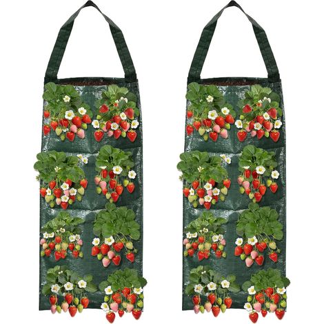 2 Sacs de Plantation Suspension,8 Trous,Plastique PE,Vert Foncé,Jardinage Vertical Balcon (1/5)