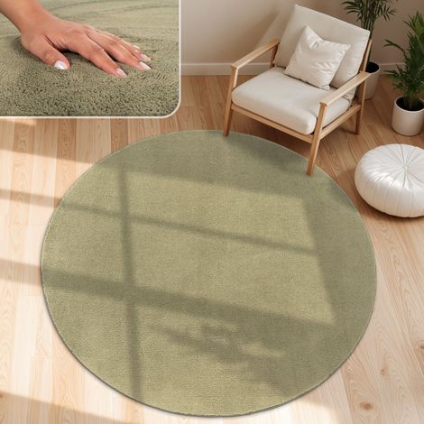Paco Home Alfombra Moderna para Salón a Pelo Corto Lavable Suave Uni Efecto Piel Antideslizante 80 cm redon, Verde Claro