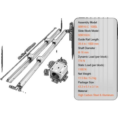 Guías lineales de alta precisión y funcionamiento silencioso, SBR16 1000 mm (1/2)