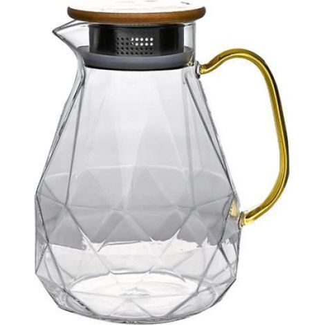 1 Carafe Verre Borosilicaté,2 Litres,Couvercle Bois,Anse Ergonomique,Résistant Chaud Froid,Maison Cuisine (1/4)