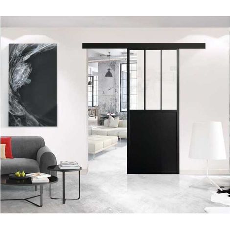 Optimum Schiebetür-Set schwarz transparentes Glas (1/3)