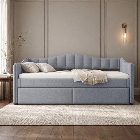 Letto singolo con letto estraibile 90x200 in lino OKMYHOME (1/5)