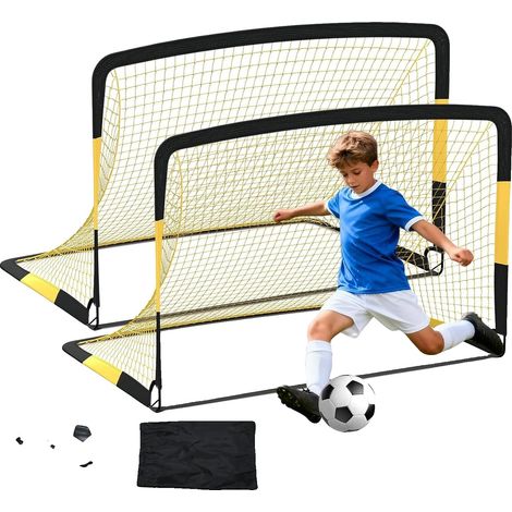 Portería de fútbol, ​​estructura de acero galvanizado, red de poliéster resistente, dimensiones 1,98 x 1,07 metros, montaje sin herramientas, cuatro estacas para mayor estabilidad. (1/5)