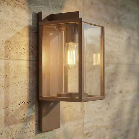 [GEBRAUCHT] B-Ware Lucande Außenwandleuchte Ferda hängend braun IP44 Aluminium Glas 16x38cm (1/2)