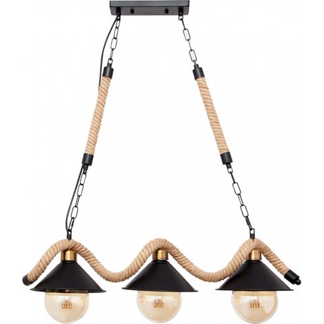 Lampara cabo 3xe27 negro cuerda de cañamo regx72x18 cm (1/2)