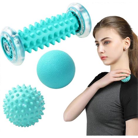 Pallina da massaggio, rullo da massaggio, rullo per massaggio plantare e 2 palline da riflessologia per fascite plantare, colonna cervicale, schiena, glutei, spalle e altro ancora. (1/5)