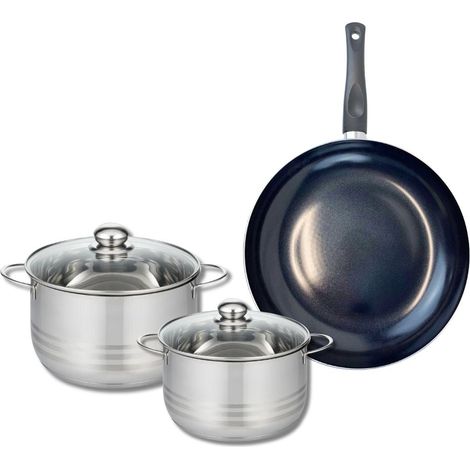Ensemble de 1 Poêle de cuisson 32 cm et 2 faitouts 20 et 24 cm Elo Prima Brillant (1/5)