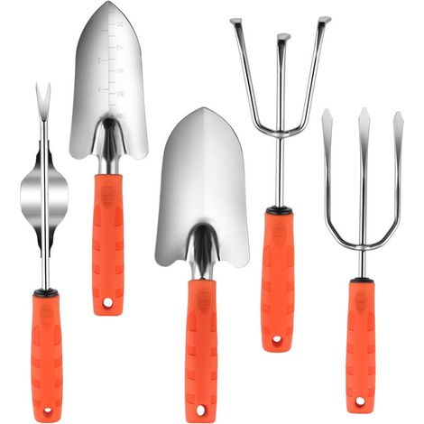 Kit Outils De Jardin 5 Pièces - Manche Ergonomique Anti-dérapant - Acier + ABS - Pour Jardin Cour Extérieur - 1 Lot (1/5)
