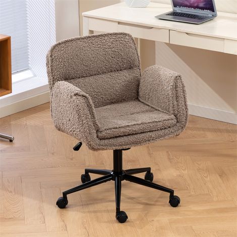 Chaise de Bureau Criss-Cross - 48x54x91,8cm - Accoudoirs Réglables 5 Positions Dossier Ergonomique & Roulettes - Marron Teddy (1/5)