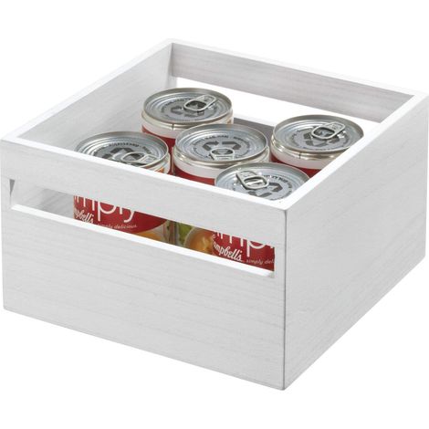 iDesign Eco Wood Porta Oggetti con Manici, Piccolo Contenitore armadietti Paulownia, Scatola Legno portaoggetti per Cucina e Altri Ambienti, Bianco, 25.4x25.4x15.5cm (1/5)