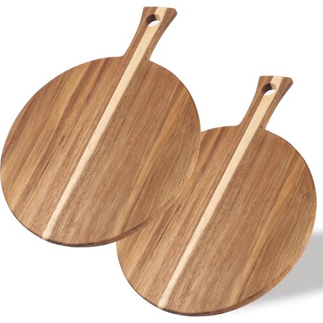 Lot de 2 planches à pizza rondes en bois de 40 cm - Grande planche à découper avec poignée - Pour pizza, foccacia ou pain - 40 x 30 x 1,5 cm (1/5)