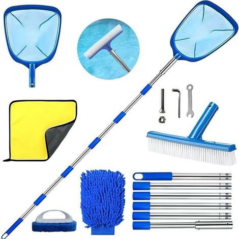 Swimming Pool Net with Telescopic Handle - with Pool Brush - Fine Mesh Pond Net - Cleaning Kit for Spa, Ponds, Hot Tubs, Paddling Pools (255cm) (1/5)