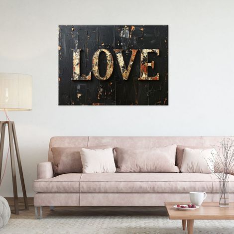 Wandbild Love Schild Retro Stil auf schwarzem Hintergrund 100x70 (1/4)