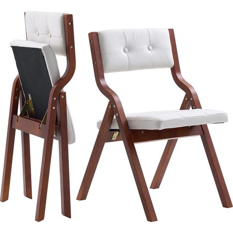 Lot de 2 chaises pliantes en bois, blanches avec coussin, chaise pliante pour salle à manger, bureau, réception et événements (1/5)
