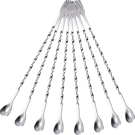 8 teiliges Cocktail Rührlöffel Set Edelstahllöffel Bar Rührlöffel Doppelgriff Barlöffel Langer Rührstab für Bar Cocktails, hausgemachte Getränke (1/5)