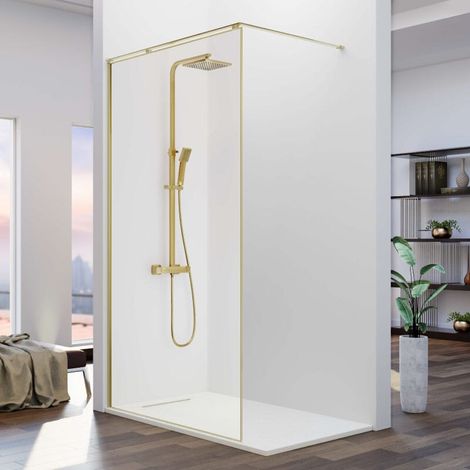 Panel fijo de ducha 90 cm FRESH ARENA Oro cepillado Barra En L