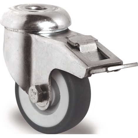 Rueda giratoria con freno Ø 100mm carga 100kg orificio trasero 11mm cojinete liso goma TECWERK (1/2)