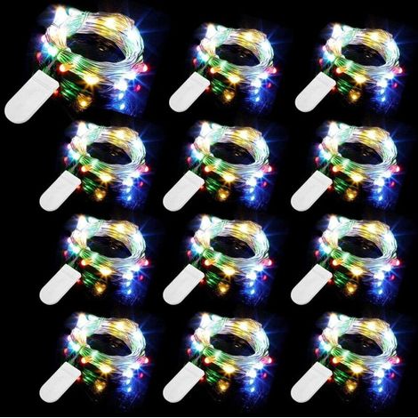 12 Packs Guirlande Lumineuse à Pôles, 20 LEDs 2M Cuivre Guirlande Lumineuse,IP65 Étanche Fil d'Argent Lumière d'Atmosphère Multicolore pour Décoration de Noël Fête Mariage Jardin Patio Pelouse Maison- (1/5)