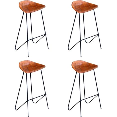 Tabourets de bar, lot de 4, cuir véritable marron