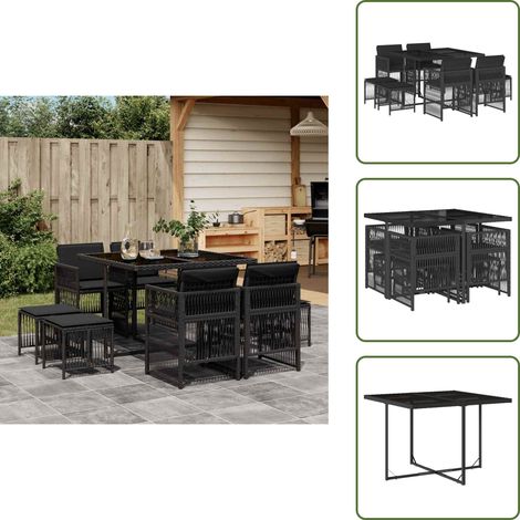 9-tlg. Garten-Essgruppe mit Kissen Schwarz Poly Rattan - Garten Essgruppe - Garten Essgruppen - Outdoor Essgruppe - Terrasse Essgruppe (1/5)