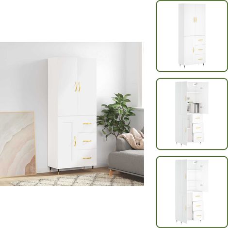 Highboard Weiß 69,5x34x180 cm Holzwerkstoff - Sideboard - Hochschrank - Wohnraumgestaltung - Aufbewahrungslösung - Weißer Schrank (1/5)