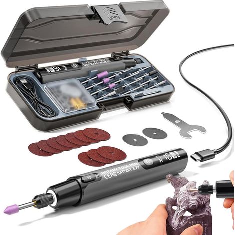 Outil Rotatif - 6 Vitesses Rechargeable Ponceuse Graveuse,Mini outil rotatif pour loisirs créatifs Pour le travail du bois, l'artisanat, la restauration de Gris (1/5)