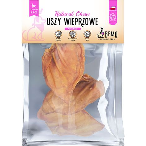 Orecchie di maiale Bemo - orecchie di maiale essiccate - snack naturale da masticare per cani, 3 pezzi.