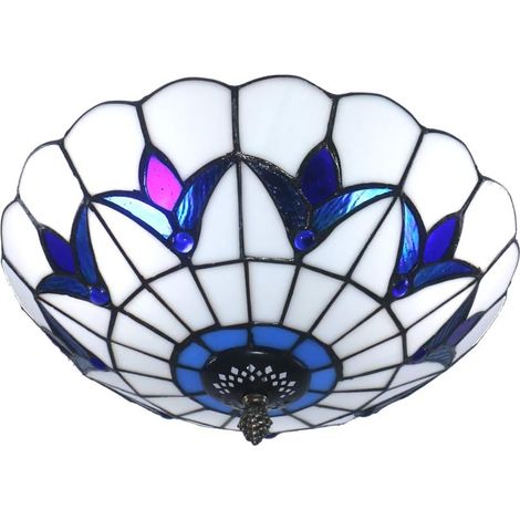 25cm Tiffany Style Ceiling Light Vintage Stained Glass Tiffany Ceiling Light Lamp Flush Mount Ceiling Lighting Fixtures (1/5)