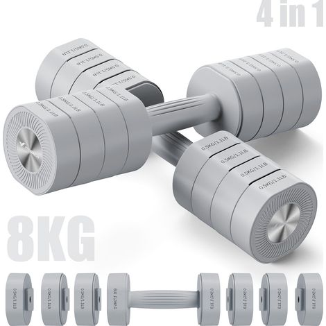 4-in-1 Adjustable Dumbbell - MERACH, Set of 2 Weights from 1 to 8KG, Home or Gym, for Men and Women, Gray