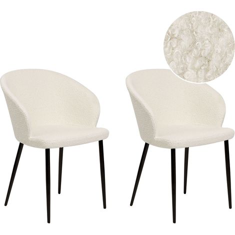 Set di 2 Sedie da pranzo retrò vintage imbottita in tessuto poliestere con braccioli bianco sporco Mason