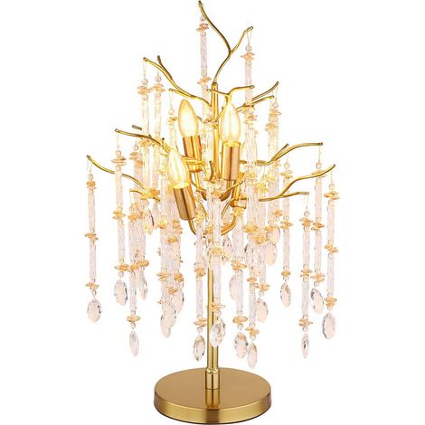 Tischleuchte Beistelllampe Leselampe gold Kristalle Glas H 67 cm (1/3)