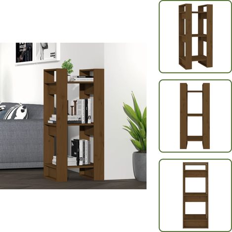 Bibliothèque/Cloison Marron miel 41x35x91 cm Bois massif - Bibliothèque - Bibliothèque En Bois - Meuble De Rangement - Étagère - Séparateur De Pièce (1/5)