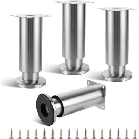 Pieds de meubles réglables en acier inoxydable brossé – Hauteur 150 mm – Capacité de charge 250 kg – Base en caoutchouc pour sol (1/5)