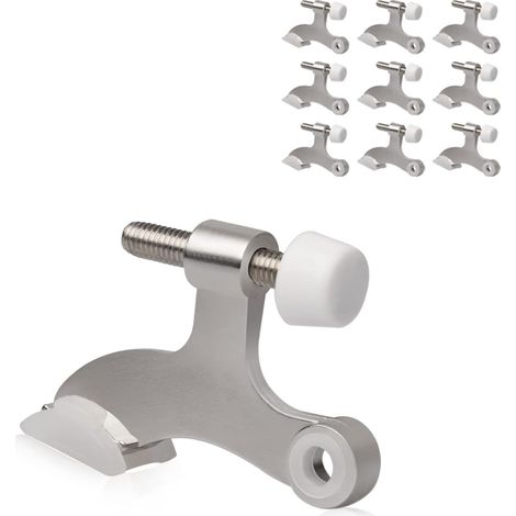 Juego de 10 topes de puerta con bisagras: resistentes, ajustables, con patas de goma, color plata.