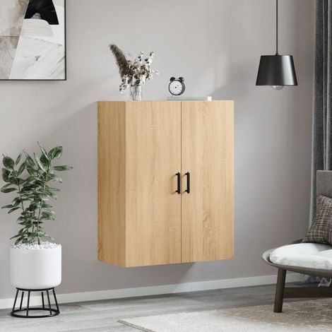 Étagère Murale de Rangement Style Chêne Sonoma, Meuble de Stockage Suspendu 69,5 x 34 x 90 cm pour Salon, Entrée ou Bureau (1/5)