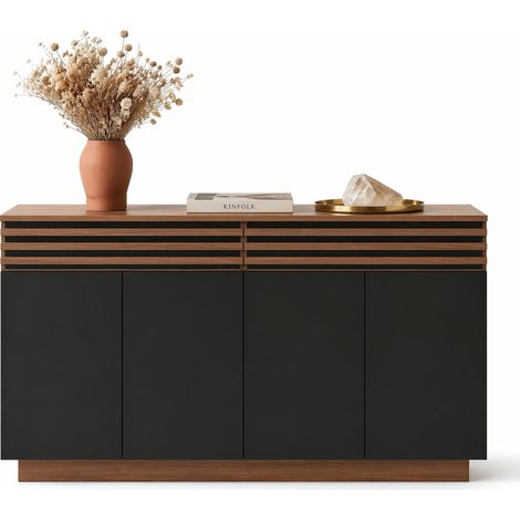 Buffet 150 cm en MDF noir et bois brun avec 2 tiroirs, 4 portes et rangements ajustables, style moderne pour salon, salle à manger ou cuisine  CHICFURN (1/5)
