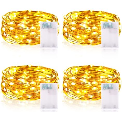 Guirlande Lumineuse LED à Piles 2M 20 LEDs Mini Guirlande LED avec Minuterie Interieur Extérieur Décoration Lumière pour Chambre Noël Mariage Anniversaire Soirée (4 Pièces, Blanc Chaud)
