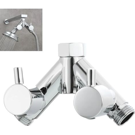 Collecteur en Y en laiton chromé avec interrupteur indépendant - 1/2 pouce - Pour flexibles et pommeaux de douche - Argenté (1/5)