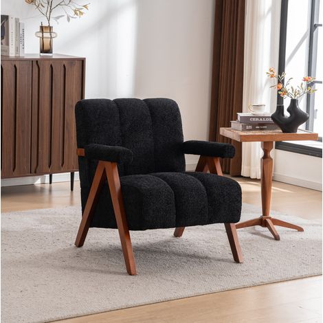 Sillón 68x61x35 cm negro de madera maciza con reposabrazos y estilo moderno (1/3)