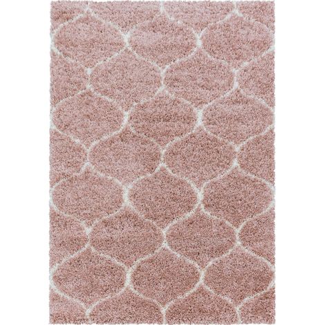 Tapis shaggy Ø80cm rose crème et me tissé rond motif scandinave SCANDINAV A (1/5)