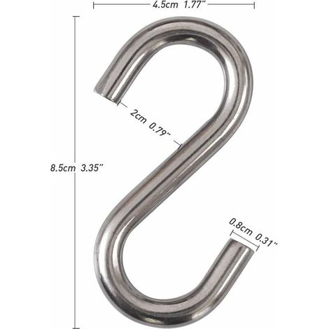 Lot de 2 Crochets en S en acier inoxydable 304 robustes Crochets en S pour balan��oire de hamac de 7,6 cm Crochets utilitaires de qualit�� industrielle